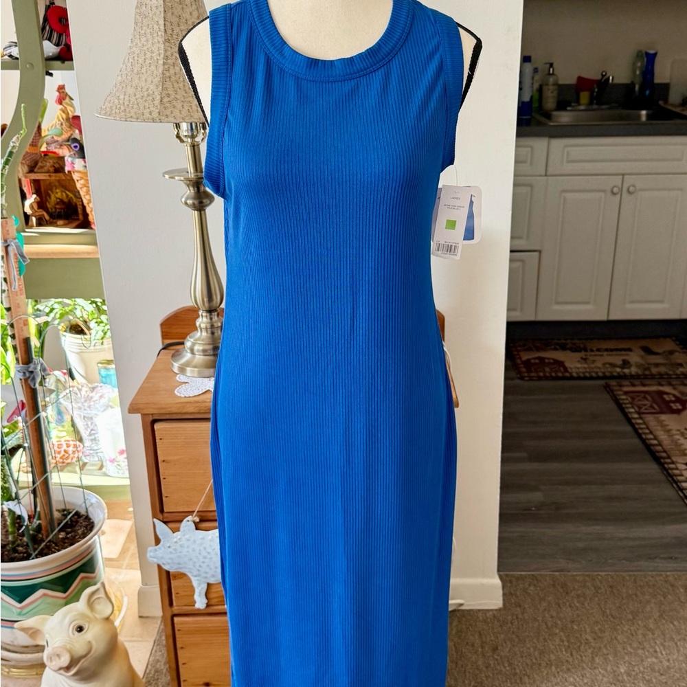 Just Be Vibrant Blue Ribbed Midi Dress